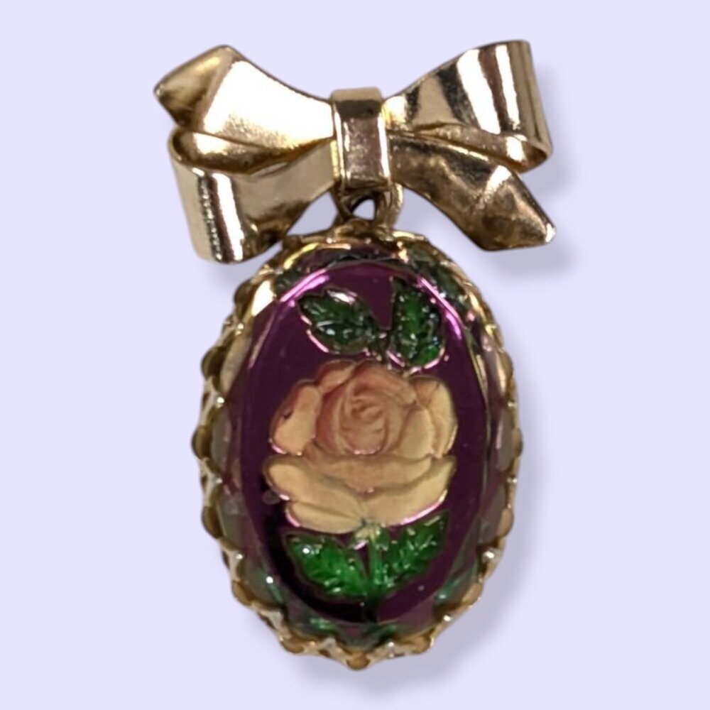 V. 1950s Dangling Rose Intaglio Bow Brooch